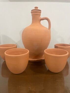 Terracotta Clay Pitcher and Cups Set - Natural Terracotta